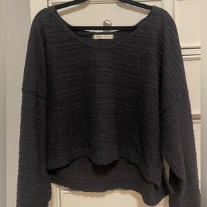 FREE PEOPLE “WE THE FREE” BLACK TEXTURED LONG SLEEVE